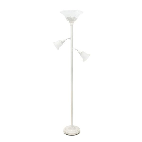 Elegant Garden Design Elegant Designs LF2002-WHT 3 Light Floor Lamp with Scalloped Glass Shades; White LF2002-WHT